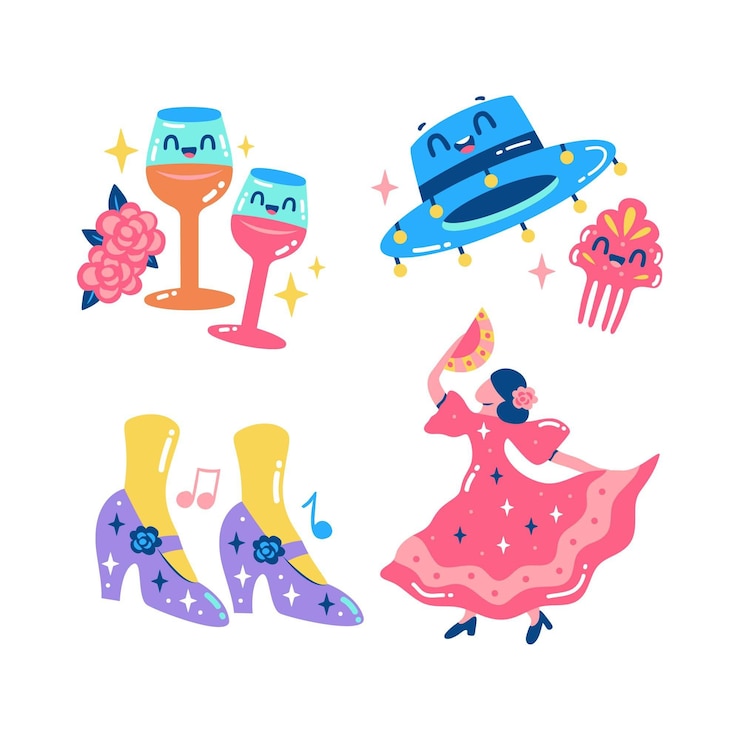 Vector gratuito colección de diferentes pegatinas latinas festivas.