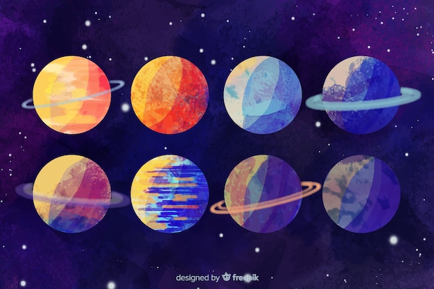 Vector gratuito colección de diferentes planetas de acuarela