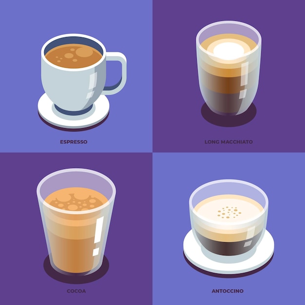 Vector gratuito colección de diferentes tipos de café.