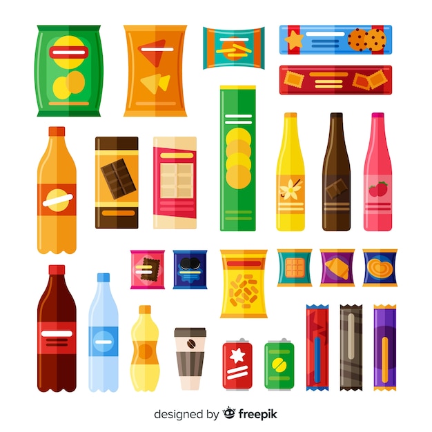 Vector gratuito colección de diferentes tipos de snacks