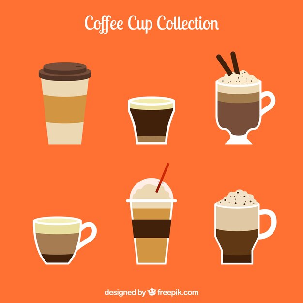 Colección de diferentes tipos de tazas de café