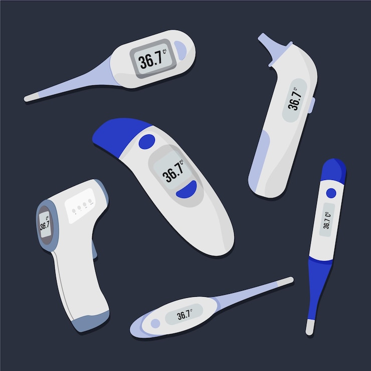 Vector gratuito colección de diferentes tipos de termómetros.