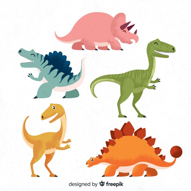 Colección de dinosaurios dibujados a mano