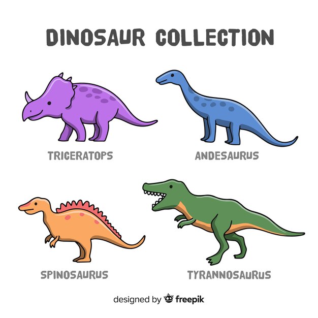 Colección de dinosaurios dibujados a mano