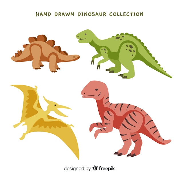 Colección de dinosaurios dibujados a mano