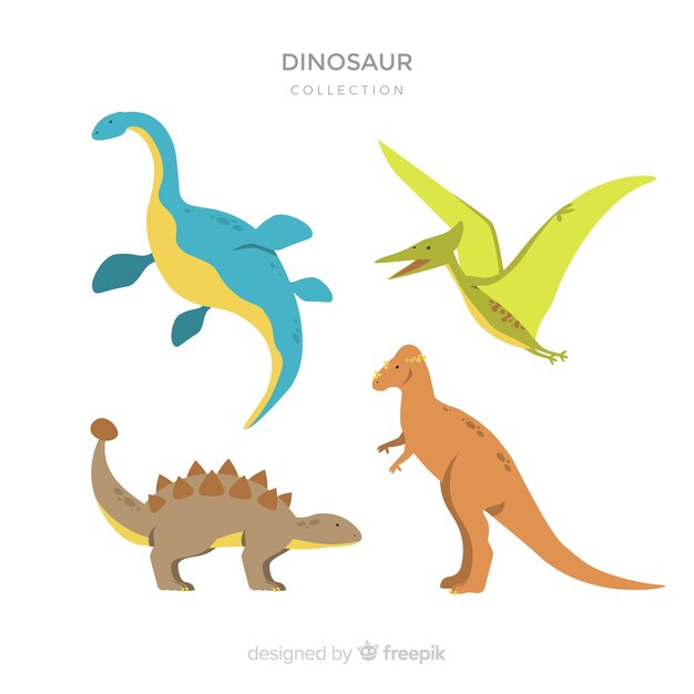 Colección de dinosaurios en diseño plano