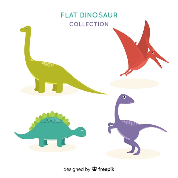 Colección de dinosaurios en diseño plano