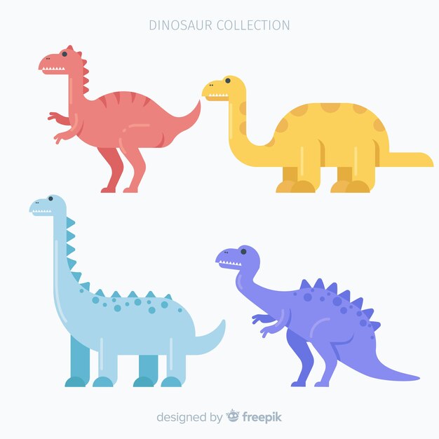 Colección de dinosaurios en diseño plano