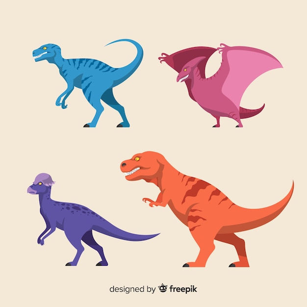 Colección de dinosaurios en diseño plano