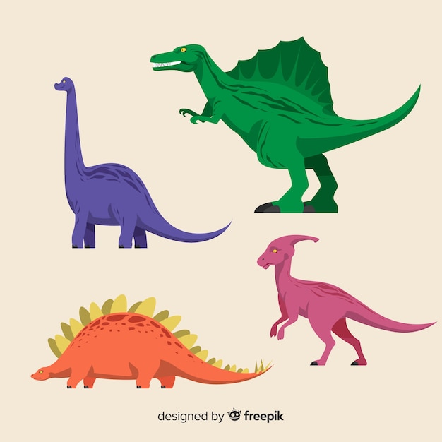 Colección de dinosaurios en diseño plano