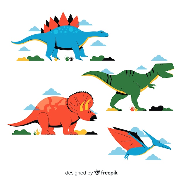 Vector gratuito colección de dinosaurios en diseño plano