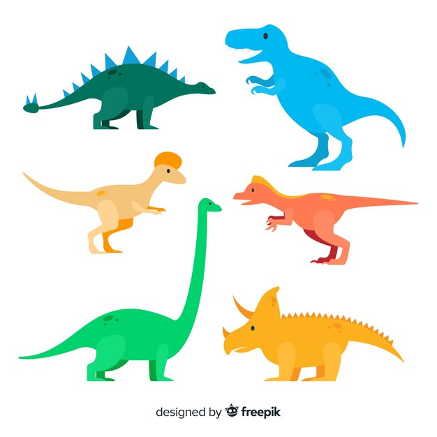Colección de dinosaurios en diseño plano