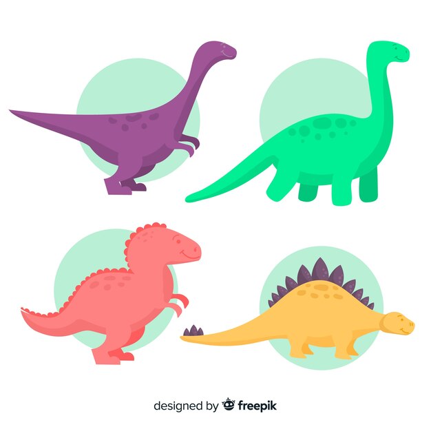 Colección de dinosaurios en diseño plano