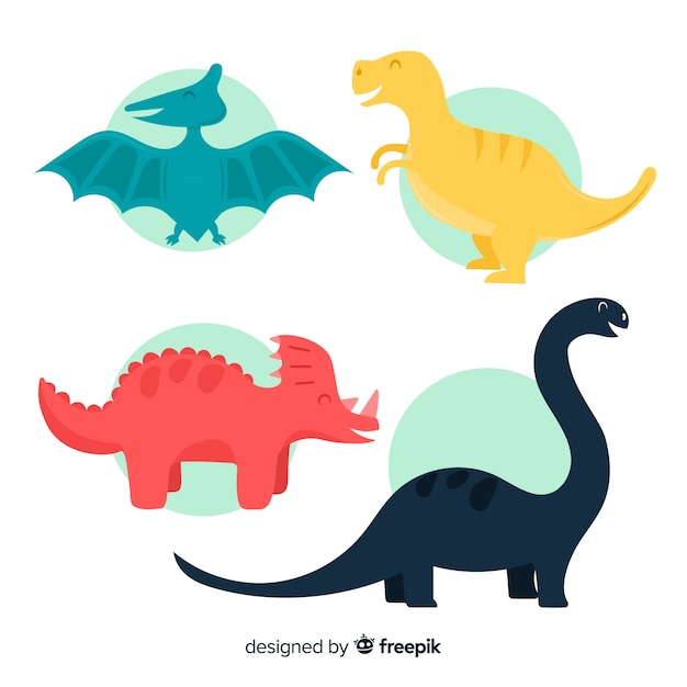 Colección de dinosaurios en diseño plano