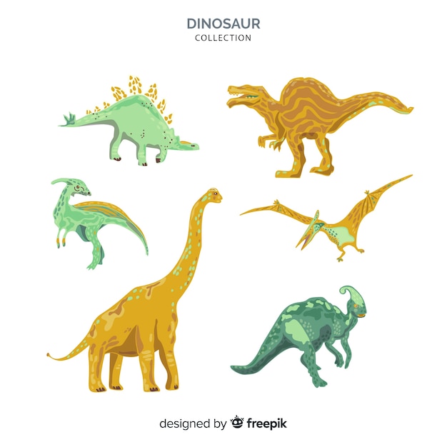 Colección de dinosaurios en diseño plano