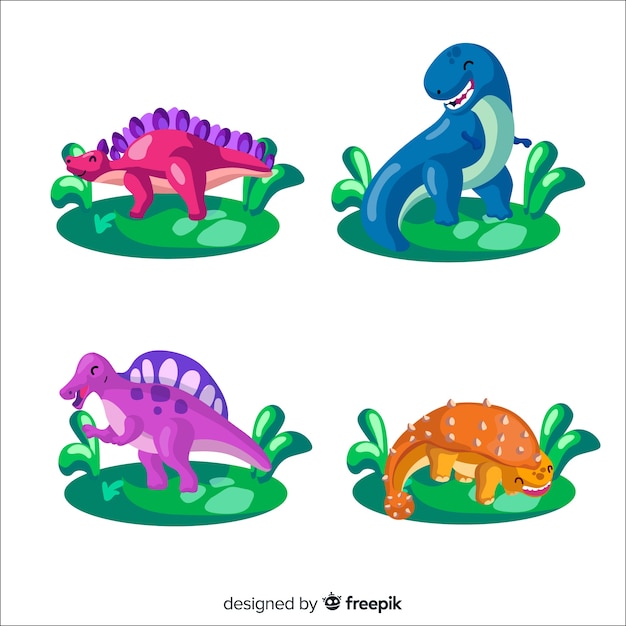 Colección de dinosaurios en diseño plano