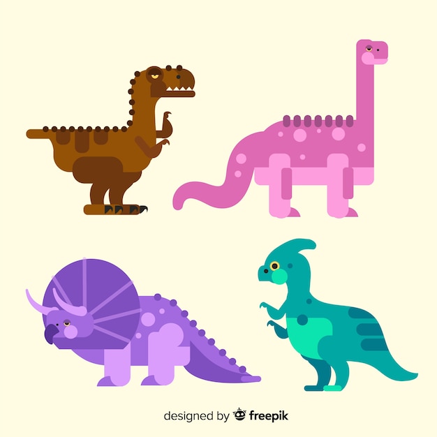 Colección de dinosaurios en diseño plano