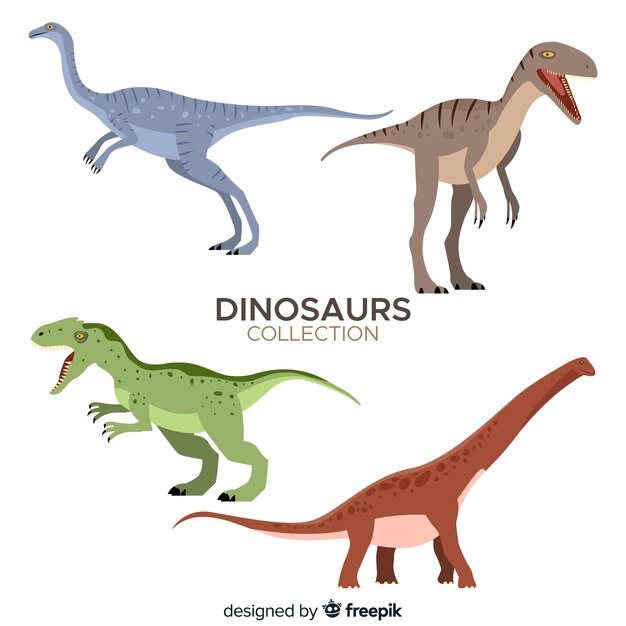 Colección de dinosaurios en diseño plano