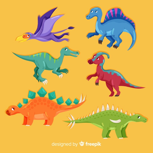 Colección de dinosaurios en diseño plano