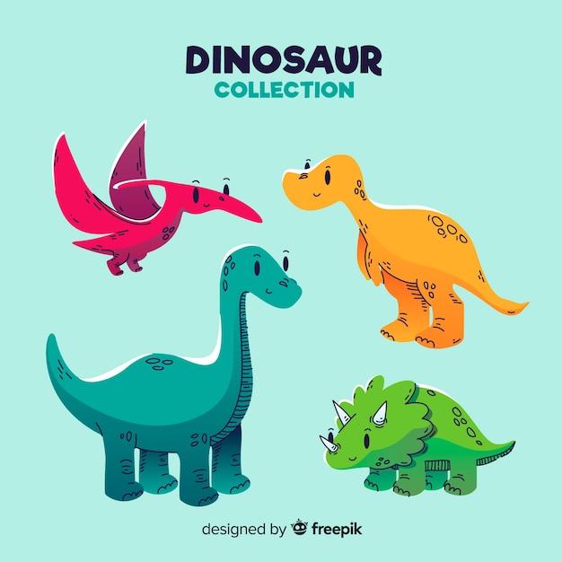 Colección de dinosaurios en diseño plano