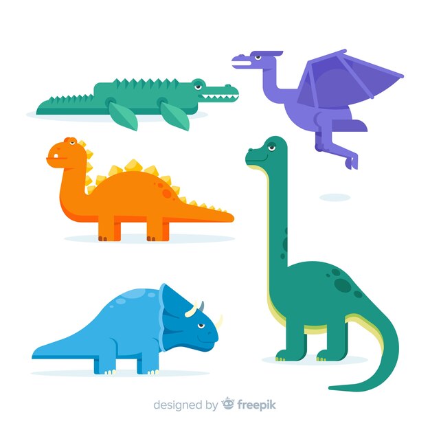 Colección de dinosaurios en diseño plano