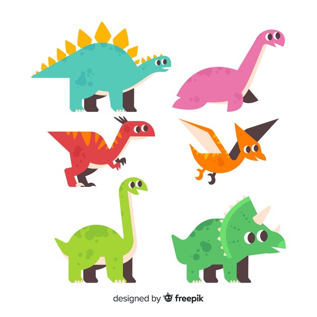Colección de dinosaurios en diseño plano