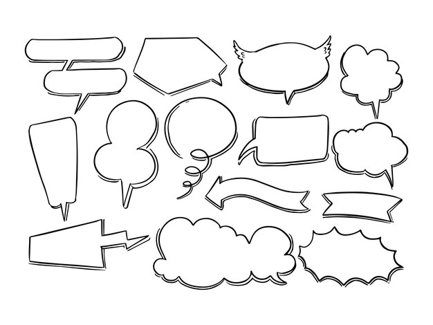 Colección de diseño de cajas de chat de estilo doodle dibujado a mano