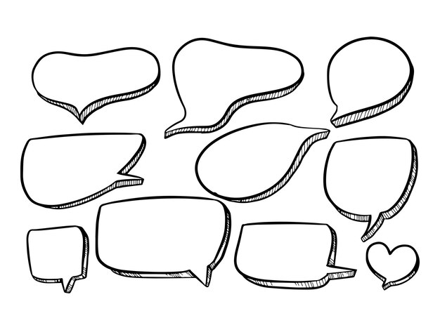 Colección de diseño de cuadro de chat cómico estilo garabato dibujado a mano