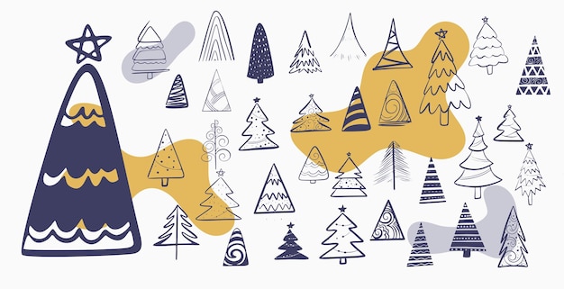 Vector gratuito colección de diseño de iconos de árbol de navidad en estilo dibujado a mano
