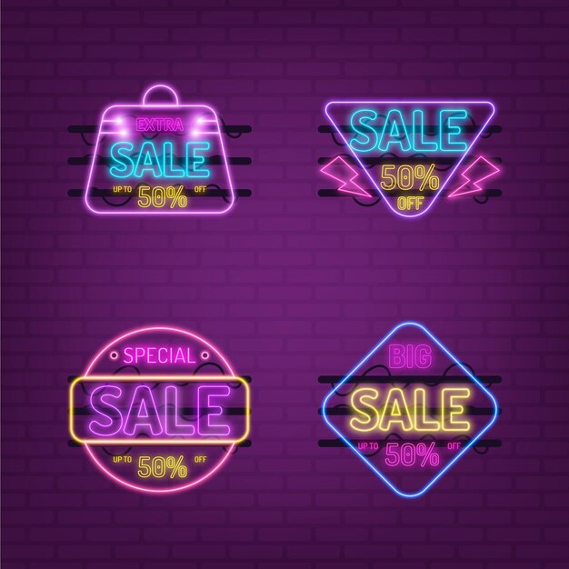 Colección de diseño de letreros de venta de neón