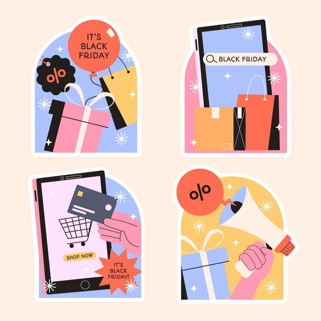 Colección de diseño de pegatinas de viernes negro ingenuo