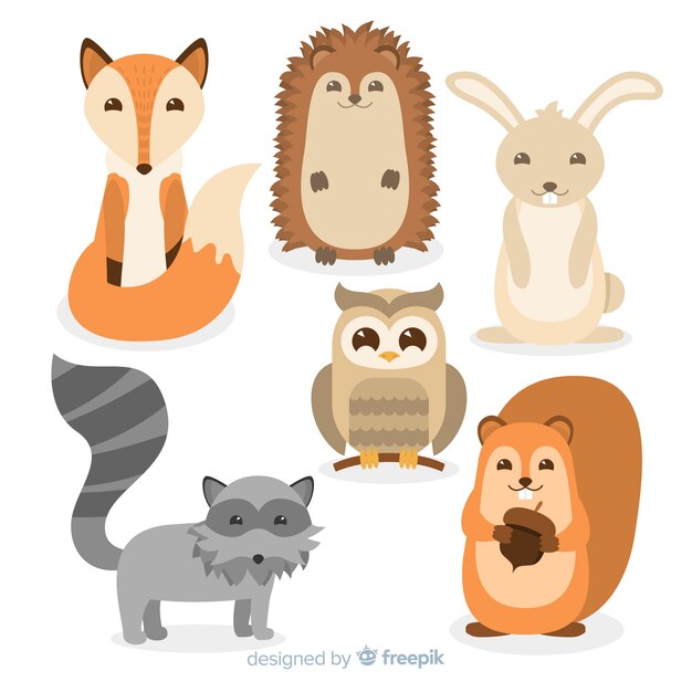 Colección de diseño plano de animales del bosque otoñal