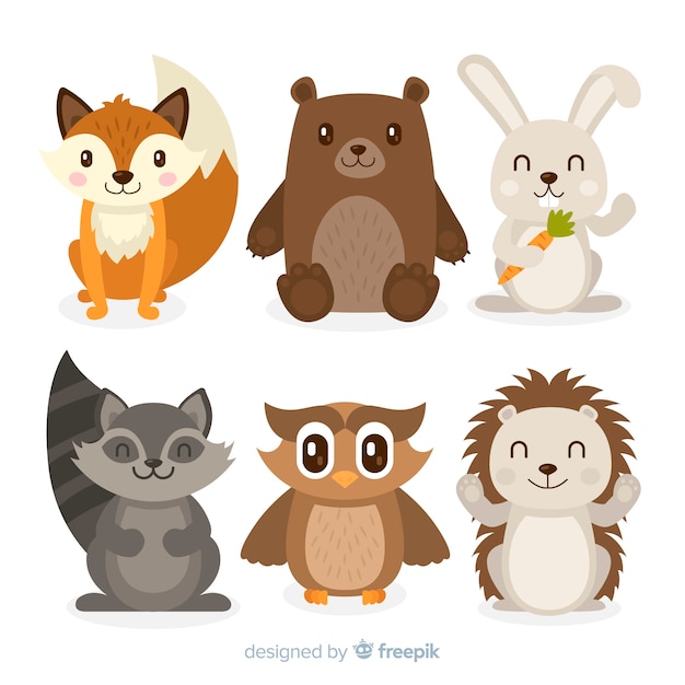 Colección de diseño plano de animales del bosque otoñal