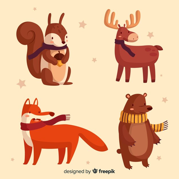 Colección de diseño plano de animales del bosque otoñal