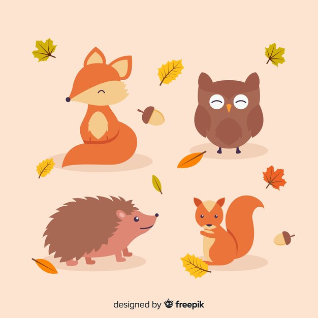 Colección de diseño plano de animales del bosque otoñal