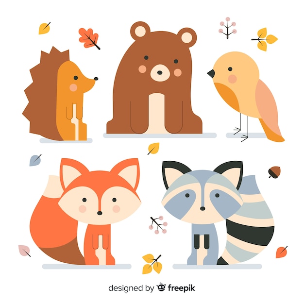 Colección de diseño plano de animales del bosque otoñal