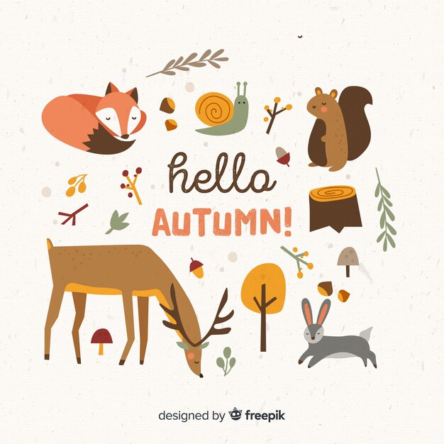 Colección de diseño plano de animales del bosque otoñal