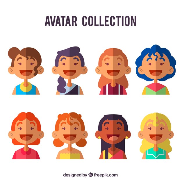 Colección con diseño plano de avatares femeninos