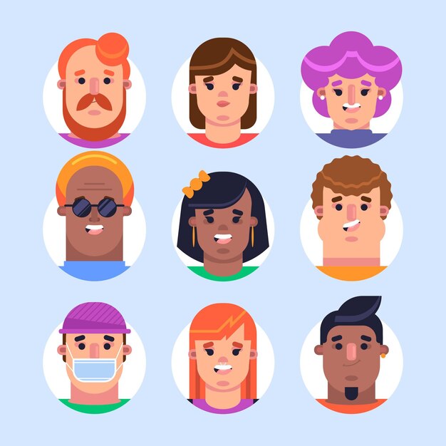 Colección de diseño plano de diferentes iconos de perfil