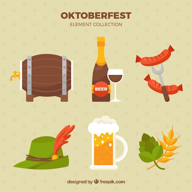 Colección con diseño plano de elementos de fiestas de la cerveza