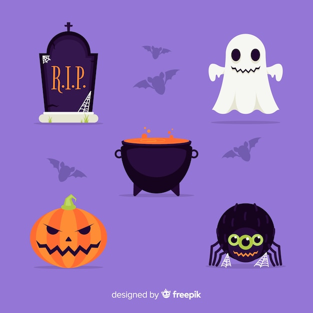 Vector gratuito colección de diseño plano de elementos de halloween