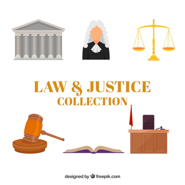 Colección de diseño plano de elementos de ley y justicia