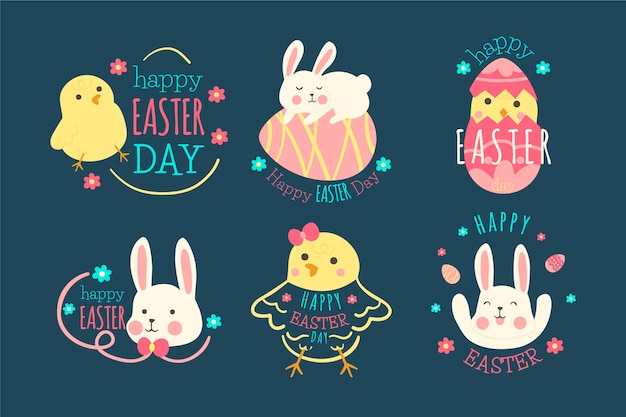 Colección de diseño plano de etiqueta de feliz día de Pascua