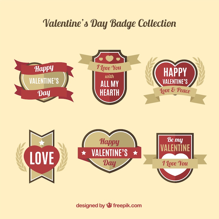 Vector gratuito colección diseño plano de etiqueta / insignia de san valentín 