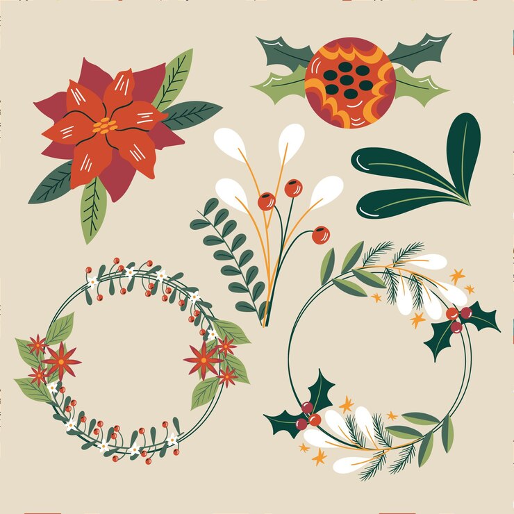 Vector gratuito colección de diseño plano de flores navideñas