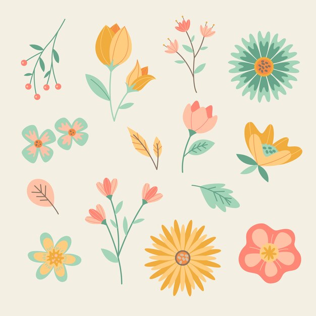 Colección de diseño plano de flores de primavera coloridas flores