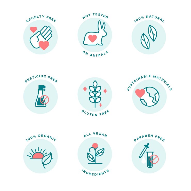 Vector gratuito colección de diseño plano de insignias libres de crueldad animal