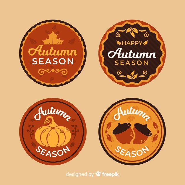 Colección de diseño plano de insignias de otoño