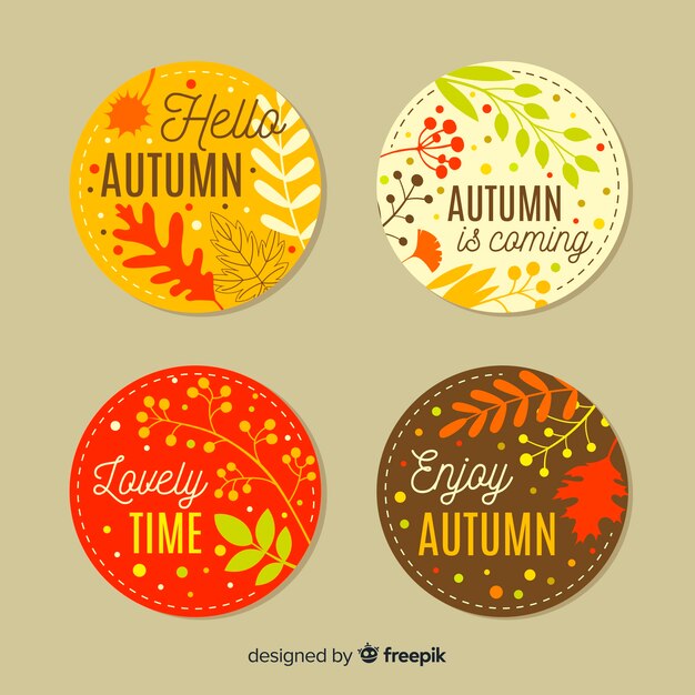 Colección de diseño plano de insignias de otoño