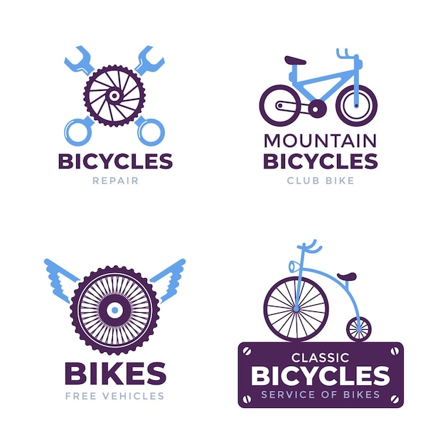 Vector gratuito colección de diseño plano de logotipo de bicicleta de color pastel